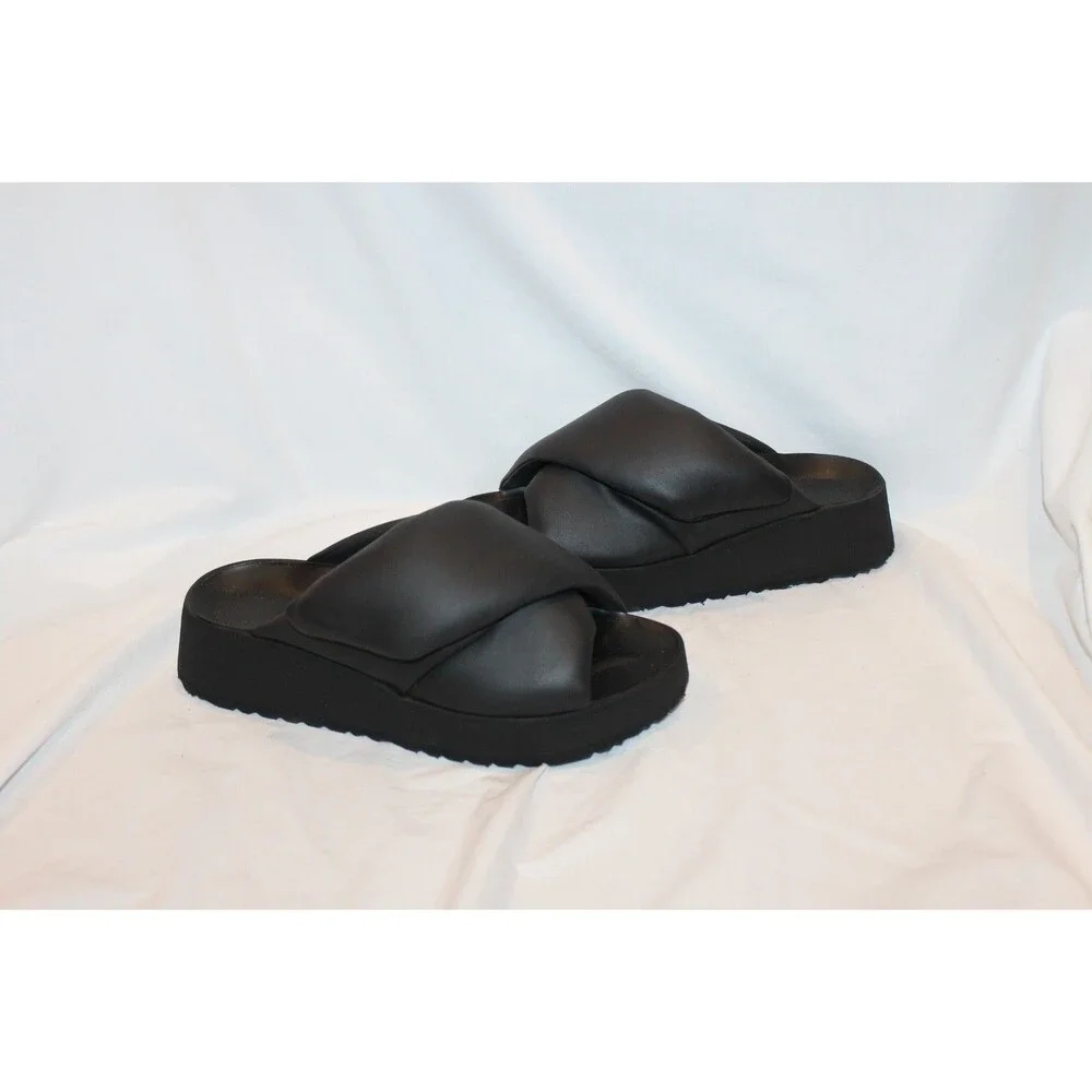 Birkenstock Theda Cross Strap Leather Sandals Platform Black EU 38 NARROW $185